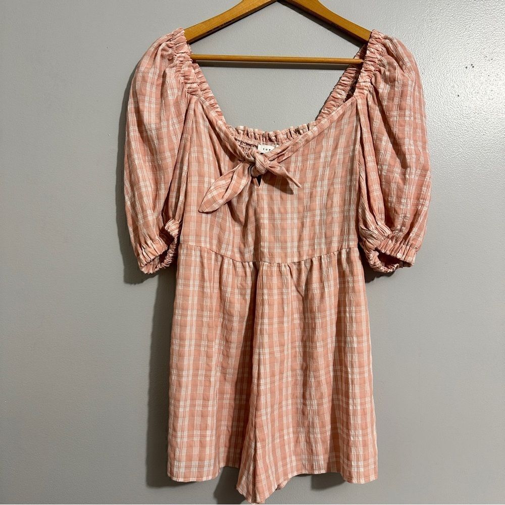 Topshop Plaid Check Tie Front Romper Pink White. Size 6